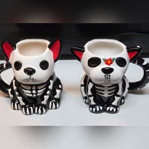 Sugar Skull Day Of Dead Skeleton Dog Mugs Set Of 2